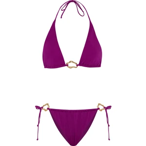Aksesuarlı Mor Uzun Üçgen Bikini Takım