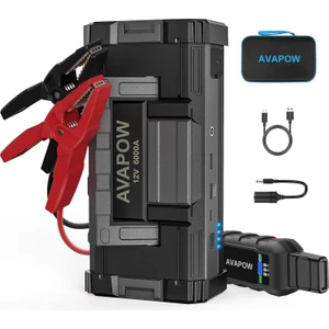 A68 32000mAh 6000A Zorla Çalıştırma İşlevli (Bitmiş Aküyü Çalıştıran) Jump Starter Taşınabilir Akü Takviye Kiti (Powerbank-Çift USB Portu + LED Işık)