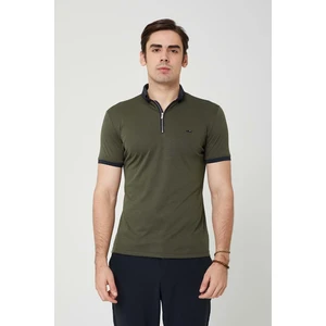 Erkek Fermuarlı Haki Yakalı Tshirt