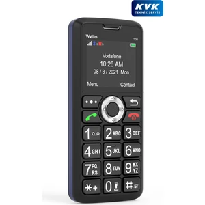 Wkey T100 Tuşlu Kamerasız Asker/yaşlı Cep Telefonu Siyah-Mavi