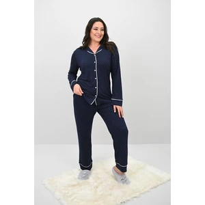 Moda Xlarge Kadın Büyük Beden Uzun Kollu Önden Düğmeli Pijama Takımı 4234-25