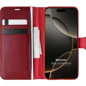 Apple iPhone 16 Pro Max Kılıf Delux Leather Wallet Kırmızı