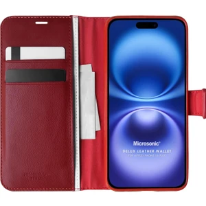 Apple iPhone 16 Plus Kılıf Delux Leather Wallet Kırmızı