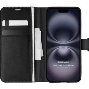 Apple iPhone 16 Kılıf Delux Leather Wallet Siyah