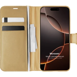 Apple iPhone 16 Pro Kılıf Delux Leather Wallet Gold
