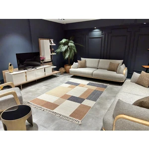 Çam Halı Side 1406 Sarı Iskandinav Desenli Koridor Halısı Kesme Yolluk Mutfak Halısı Modern Salon Halısı