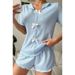 Bella Notte V Yaka Pamuklu Fiyonk Detaylı Pijama Takımı