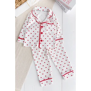 Minik Kap Desenli Düğmeli  Paamuk Kız Bebek Pijama Takımı