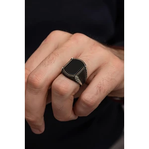 Yüzük Sanatı Oniks Taşlı Hasır Modeli 925 Gümüş Erkek Yüzük