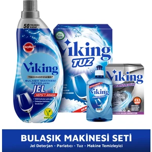 4'lü Bulaşık Makinesi Seti (Jel Deterjan + 1,5 kg Tuz + Makine Temizleyici Toz + 450 ml Parlatıcı)