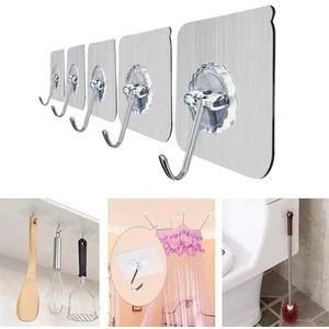 Çetiner Group Süper Güçlü Yapışkanlı Suya Dayanıklı Şeffaf Askı 5li Set Yeniden Kullanılabilir Kancalar