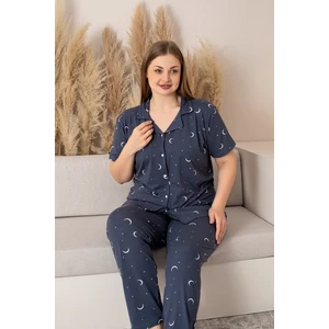 Büyük Beden  Kısa Kollu Milan Gömlek Pijama Takımı- Genç Anne Serisi