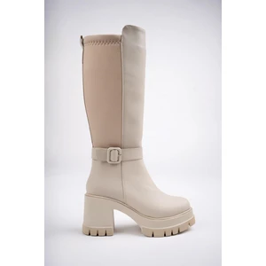 Arongo Garantili Kemer Detaylı Fermuarlı Platform Topuklu Kadın Bot