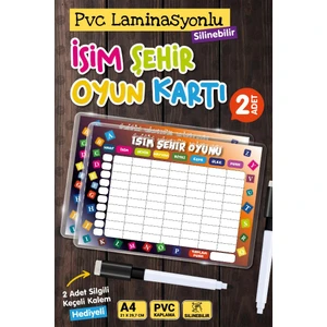 Isim Şehir Oyunu  Hayvan Bitki Eşya 2 ' Li  Set Yaz Sil Pvc Kaplı-Kalem HEDIYELI-T1214