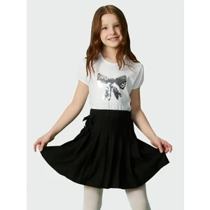 LC Waikiki Lcw Kids Beyaz Bisiklet Yaka Çift Yönlü Payetli Kız Çocuk Tişört T T