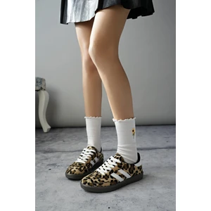 Leopard Garantili Kadın Ortopedik Günlük Bağcıklı Yürüyüş Leopar Desenli Sneaker Spor Ayakkabı