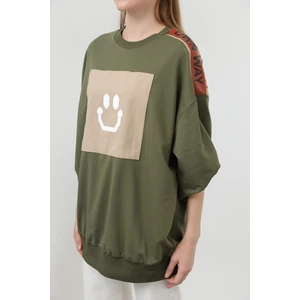 20623 Iki Iplik Kumaş Smile Baskılı Oversize Tesettür Sweatshirt