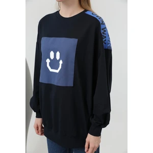 20623 Iki Iplik Kumaş Smile Baskılı Oversize Tesettür Sweatshirt