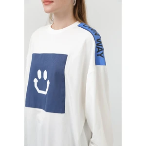 20623 Iki Iplik Kumaş Smile Baskılı Oversize Tesettür Sweatshirt