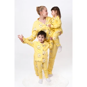 Bolly Baby Pamuk Anne Bebek Çocuk Pijama Takımı Düğme Detaylı Desenli