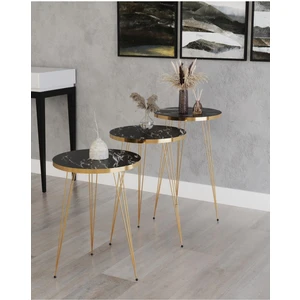 Wood Aria Zigon Sehpa, Gold Tel Ayak Sehpa, Gold Zigon Sehpa, 3lü Zigon Sehpa, Gold Sehpa, Altın Rengi