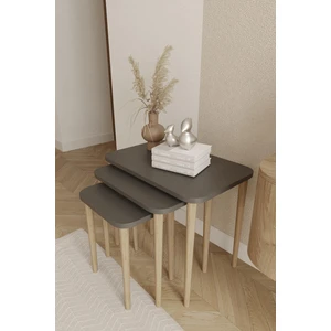 Wood Aria Kare Zigon Sehpa, 3lü Sehpa Seti, Zigon Sehpa,, Ahşap Ayaklı Zigon Sehpa
