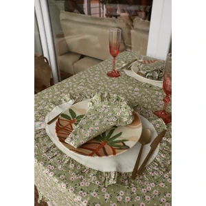 Masa Örtüsü Çiçekli Fırfırlı Vintage Yeşil 153X124
