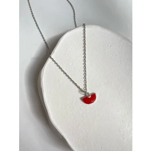 Collection Gümüş Mini Kırmızı Yelpaze Charm 45 cm Çelik Kolye