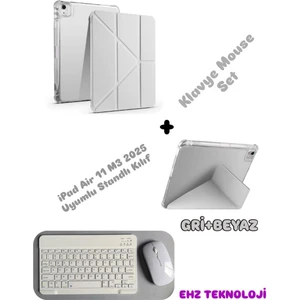 iPad Air 11 M3 2025 Uyumlu Standlı Tablet Kılıfı + Bluetooth Klavye Mouse Set