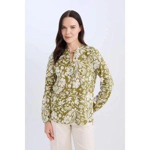 Regular Fit Bisiklet Yaka Desenli Uzun Kollu Bluz N1809AZ25SP