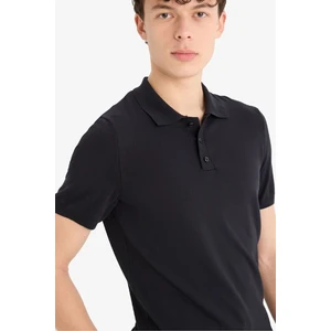 Standart Fit Polo Yaka Kısa Kollu Siyah Triko Tişört E3241AX25SP