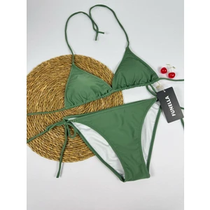 Haki Yeşil Boyundan Bağlamalı Üçgen Kadın Bikini Takımı