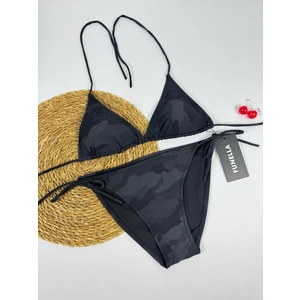 Asker Desenli Siyah Boyundan Bağlamalı Şık Üçgen Bikini Takımı