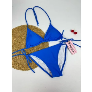 Saks Mavi Boyundan Bağlamalı Şık Üçgen Kadın Bikini Takımı