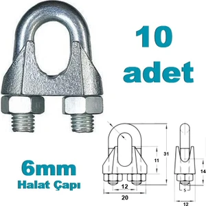Marine Tekne Çelik Halat Klemensi Galvanizli 6mm 10 Adet