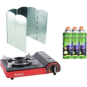 Tekli Portatif Ocak Kırmızı CK-505+6 Kanatlı Rüzgarlık RZ-306+3 Adet Kartuş ORC-011-C1