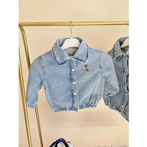 Açık Kot Rengi Kız Çocuk Beli Lastikli Kot Ceket