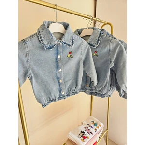 Açık Kot Rengi Kız Çocuk Beli Lastikli Kot Ceket