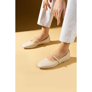 Pembe Potin Küt Burun Inci Detaylı Tek Bant Hafif Rahat Kalıp Kadın Babet 81-119-25