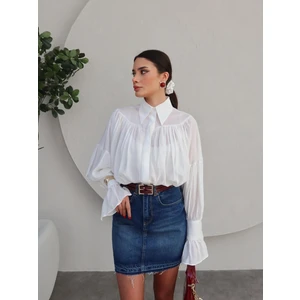 Ekru Büzgülü Gömlek