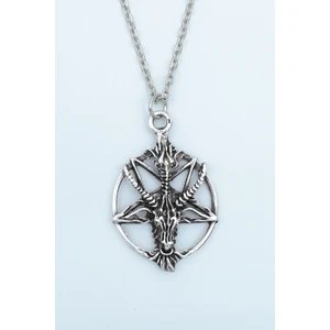 Pentagram Yıldızı Keçi Kafası Gümüş Kaplama Düz Zincir Kolye