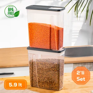 ORG-451 Sandy 2'li Hava Geçirmez Pratik Kapaklı Erzak Bakliyat Saklama Kabı Seti 5,90 Lt Antrasit