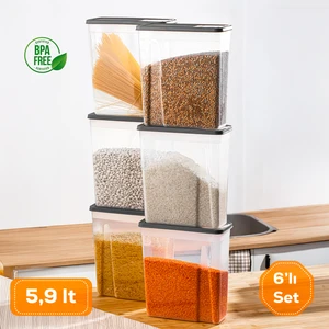 ORG-451 Sandy 6'lı Hava Geçirmez Pratik Kapaklı Erzak Bakliyat Saklama Kabı Seti 5,90 Lt Antrasit