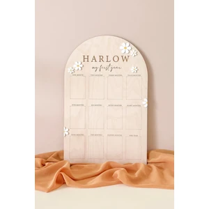 Marwin Craft My First Year - Benim Ilk Yılım Dekoratif 1 Yaş Kutlama Papatya Temalı Ahşap Bebek Anı Hatıra Albümü