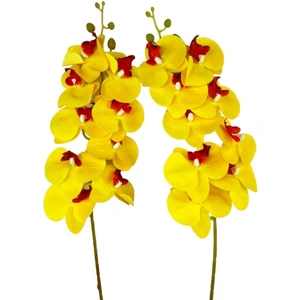 Yapay Çiçek Sarı Kırmızı Islak Orkide Gerçeksi Doku Uzun Dal 90  cm