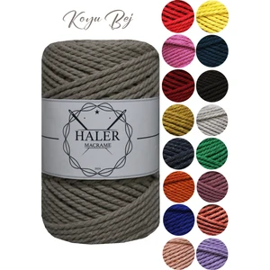 Haler Macrame 3 Büküm Pamuk Makrome İpi 3mm Üç Büküm Taranan Makrome Halat İp 250 gr
