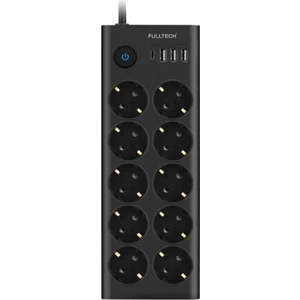 Type-C Port Girişli Akım Korumalı 10'lu Priz, 3 Usb, 1 Type-C Giriş, Isıya Dayanıklı, Grup Priz, Çoklu Uzatma Kablo (Siyah)