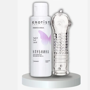 Çilek Aromalı Cinsel Jel ve Şeffaf Penis Kılıfı Seti - 14,5cm Uzatmasız Tırtıklı Yapı 768012