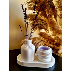 Mum Noktası Mor Beton Mum ve Vazolu Set (3 Parça Set)