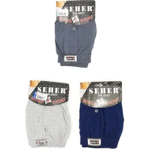 Seher Yıldızı Seher Erkek Boxer 3'lü Paket Lacivert-Füme-Gri Asorti
